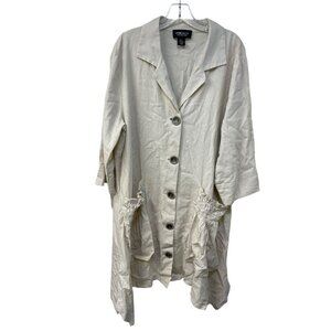 Jones New York Linen Tunic Shirt Dress Ivory Full Button Down Lagenlook 1X Beach